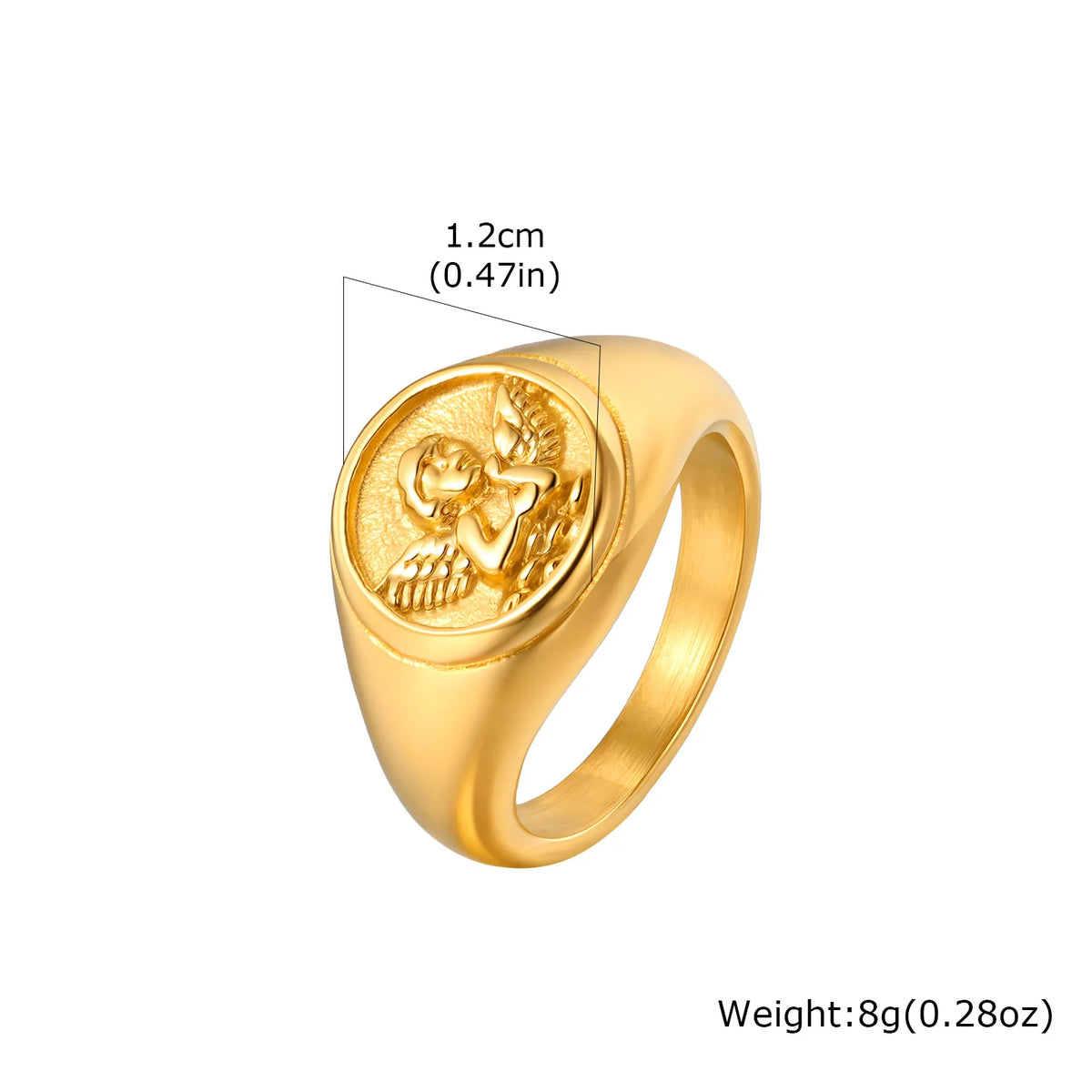 Cupid Signet Ring for Men,Gold Plated Stainless Steel Finger Ring Statement Ring,Punk Vintage Jewlery Gift