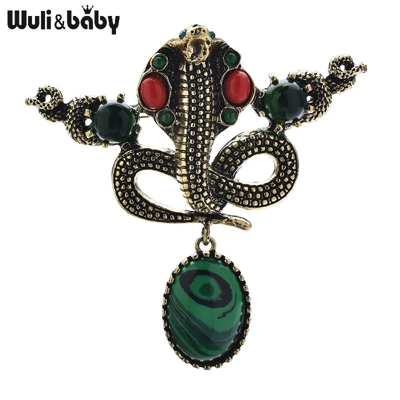 Wuli&baby Vintage Snake Brooches For Women Charming Green Resin Metal Animal Party Office Brooch Pins Gifts