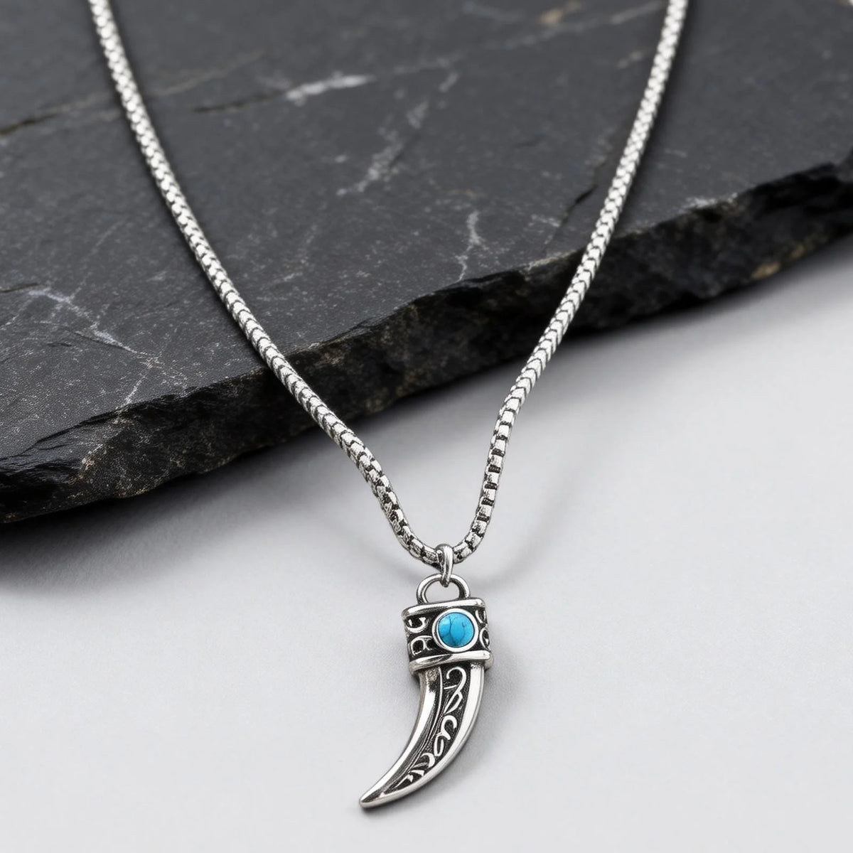Vintage Men's Necklace,Stainless Steel Totem Natural Stone Pendant Necklace,Ethnic Punk Jewelry Gift