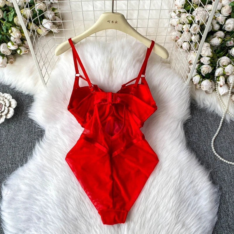 Sexy spicy girl with chest cushion jumpsuit women's summer new see through mesh slimming sexy niche design camisole vest
