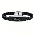 Black Leather Bracelet for Dad Him Men,Engraved Touching Words Stainless Steel Metal Wrsitband,Father's Day Gift