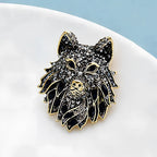 PENDRA Nightfall Rhinestone Wolf Brooch