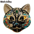 PENDRA Selene Enamel Rhinestone Cat Brooch