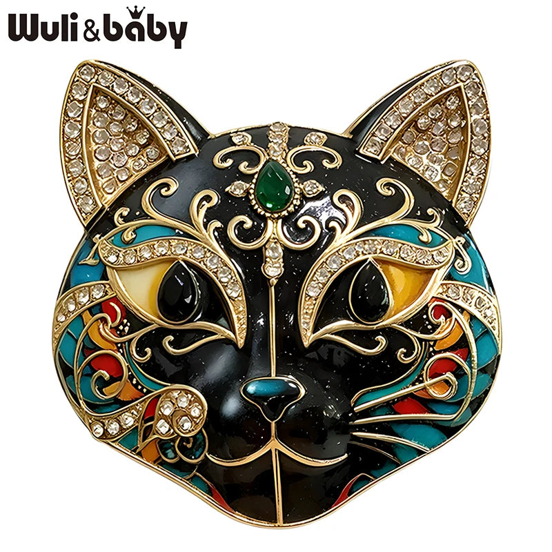 PENDRA Selene Enamel Rhinestone Cat Brooch
