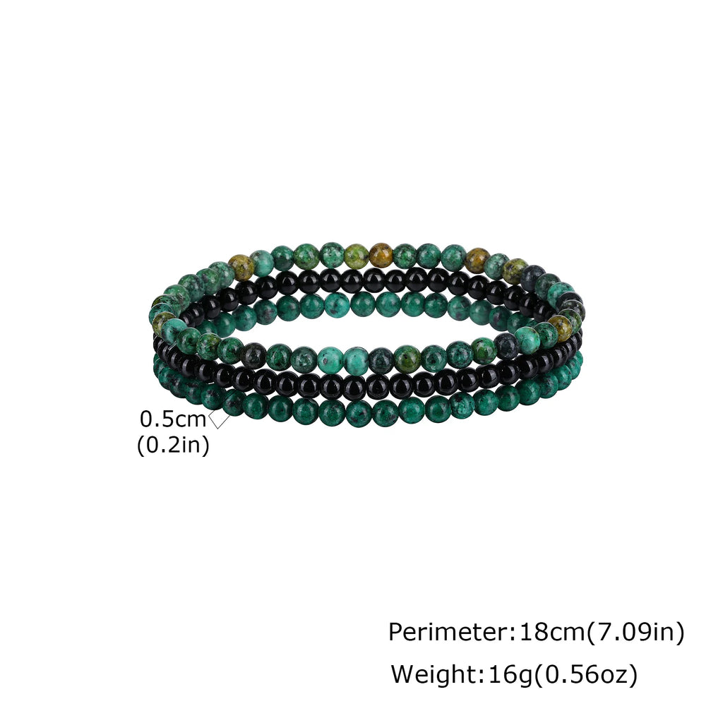3pcs Green Natural Stone Beaded Bracelet for Men,5MM African Turquoise Stacked Elastic Bracelet,Trendy Male Jewelry Gift