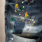 Beggar Ripped Denim Shorts Men's Summer Trendy Brand Ruffian Handsome Ink-splashing Elastic Washed Breeches Thin Short Pants