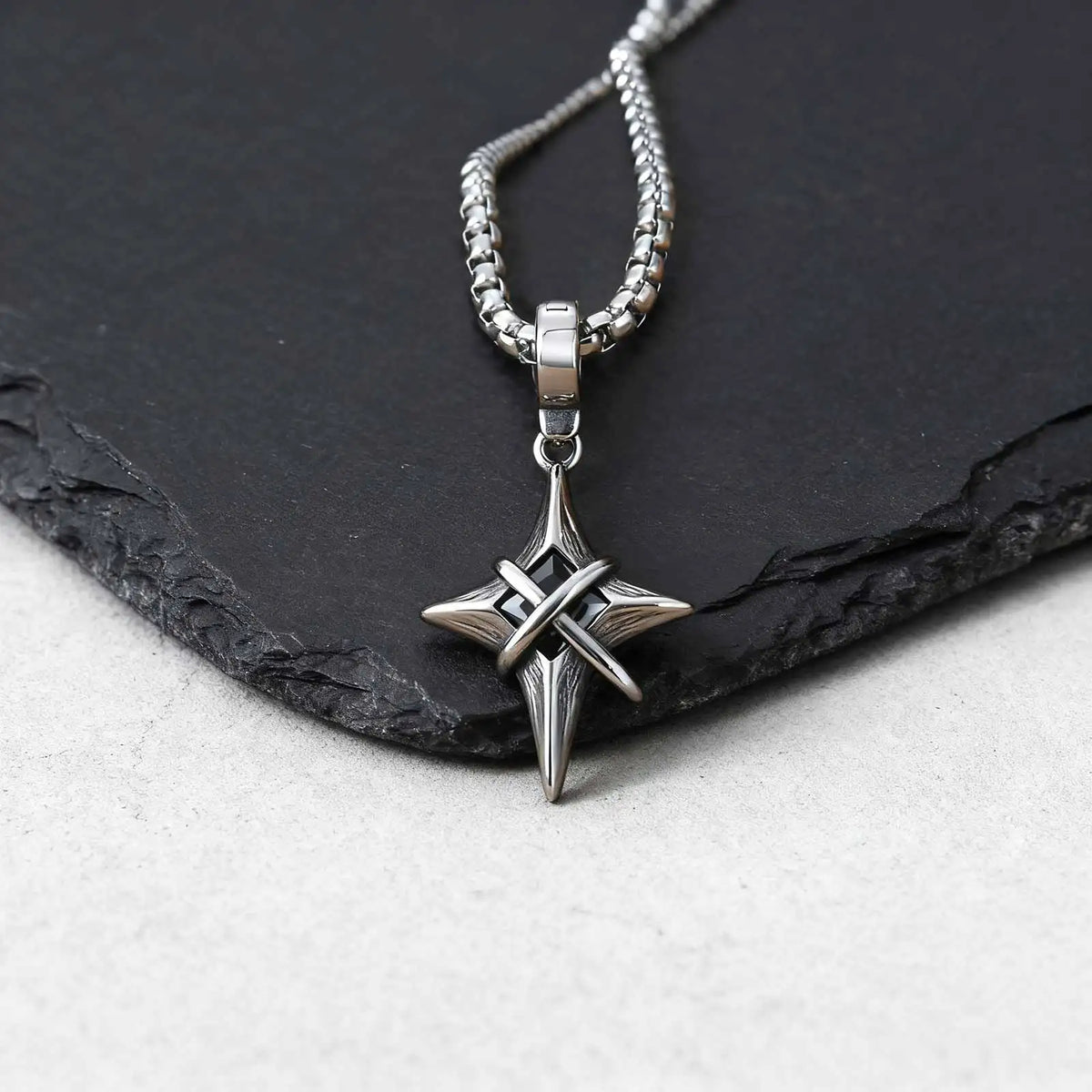 Minimalist Star Cross Stainless Steel Pendant Necklace for Men, Punk Hip Hop Unisex Collars,Y2K Fashion Jewelry Gifts