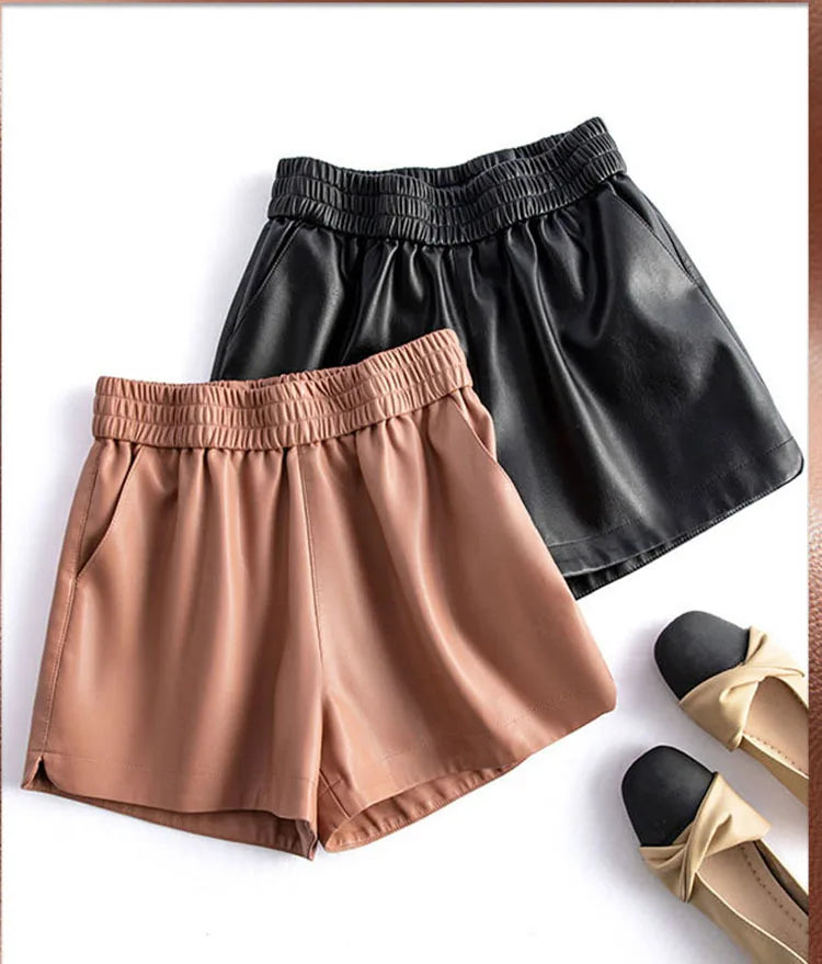 PENDRA Sheepskin Wide Leg Leather Shorts