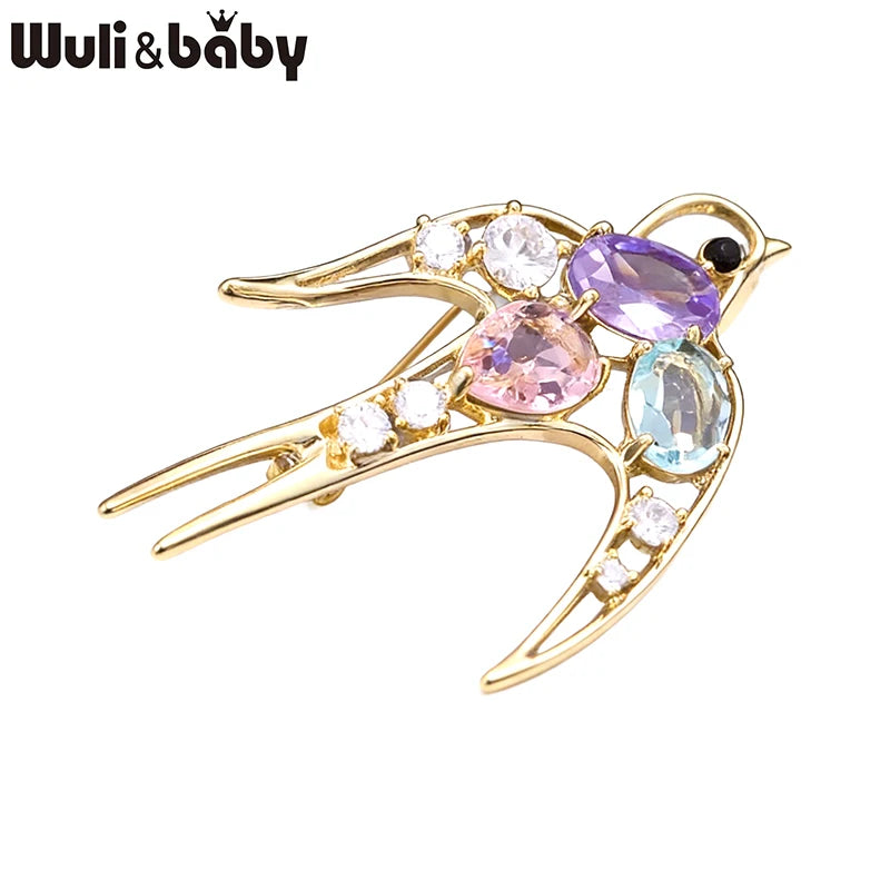 PENDRA Crystal Swallow Flying Bird Brooch
