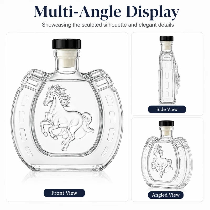Clear Horseshoe Shaped Liquor Decanter 350ML Embossed Horse Glass Wine Bottle Whisky Container Home Bar Decoration