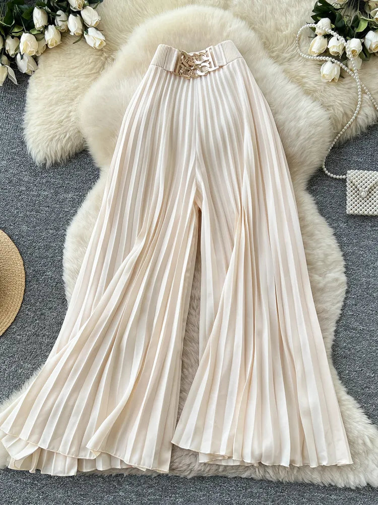 Korean version light mature style high waisted pleated wide leg pants women's spring commuting loose high-end fashion pants