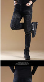 High-end Classic Washed Fashion Stretch Slim Black Mans Korean Style Streetwear Hip-hop Cowboy Jeans Luxury Casual Pants for Men