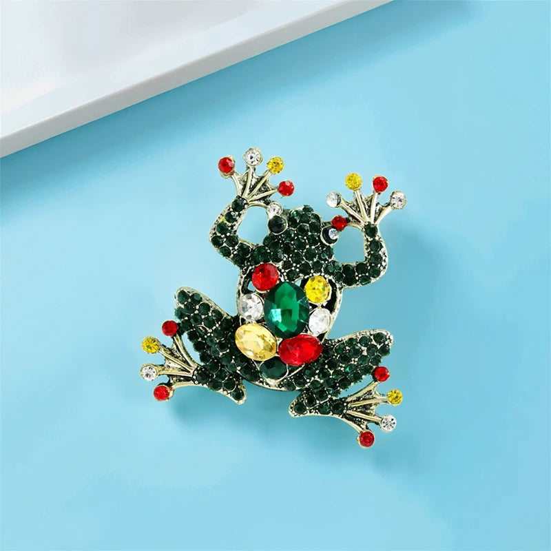 PENDRA Mossfrog Alloy Rhinestone Frog Brooch