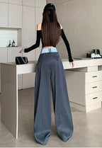 Suit wide leg pants women's autumn and winter striped patchwork high waisted casual fashion versatile straight leg pants