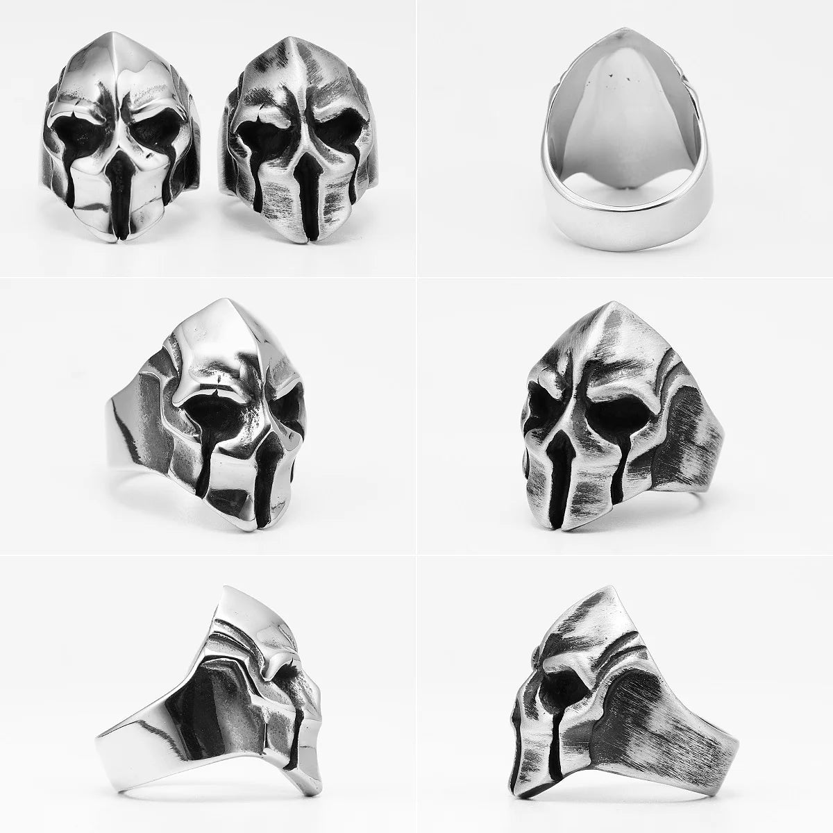 Stainless Steel Men Rings Spartan Helmet Warrior Skull Punk Rock Gothic for Biker Male Boy Jewelry Creativity Gift Wholesale