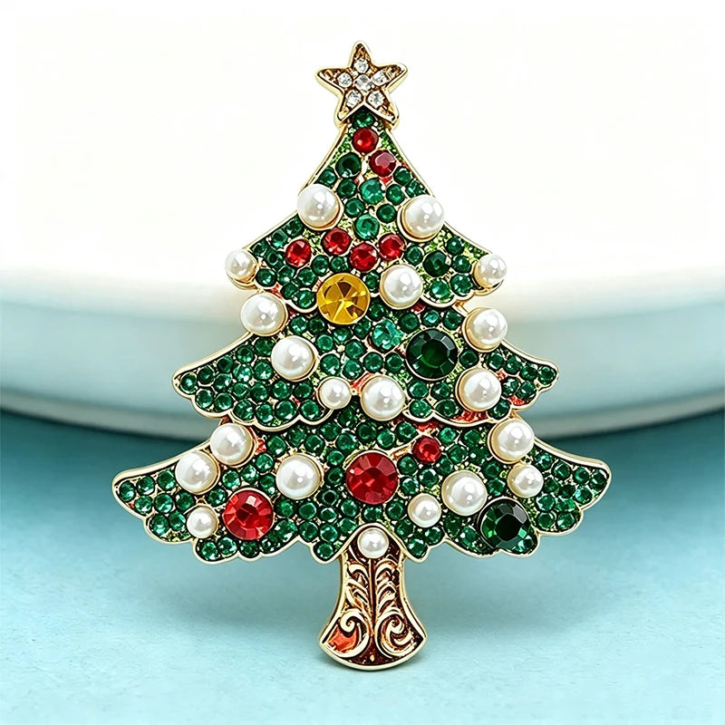 PENDRA Noelina Pearl Rhinestone Christmas Tree Brooch