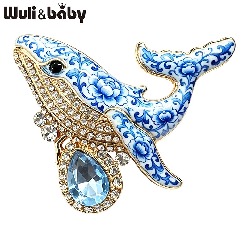 PENDRA Ocean Whale Crystal Animal Brooch