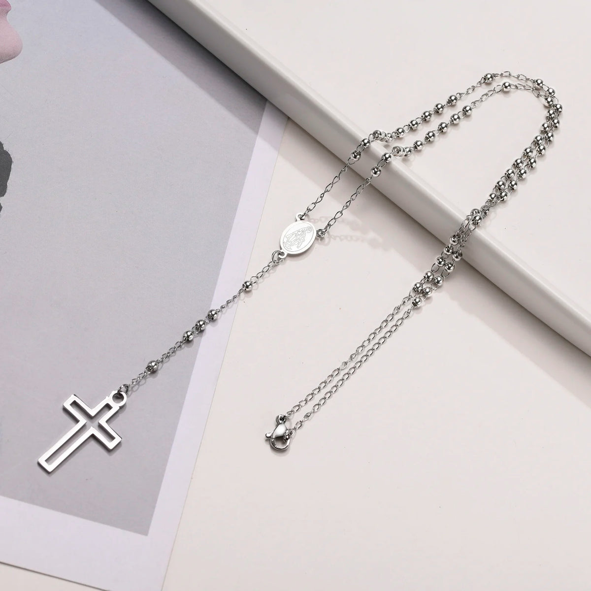 PENDRA Cross Mary Rosary Necklace
