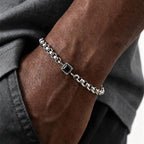 Square Blue Black Stone Bracelet for Men,Adjustable Stainless Steel Box Chain Wristband,Trendy Jewelry Gift for Him Dad
