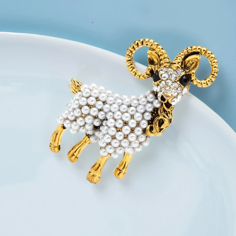 PENDRA Vintage Pearl Goat Alloy Brooch
