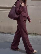 2026 New Women's Solid Color Plus Velvet Two-piece Suit, Long-sleeved High-neck Side Slit Zipper Sweatshirt and Wide-leg Pants, Winter Clothes for Women