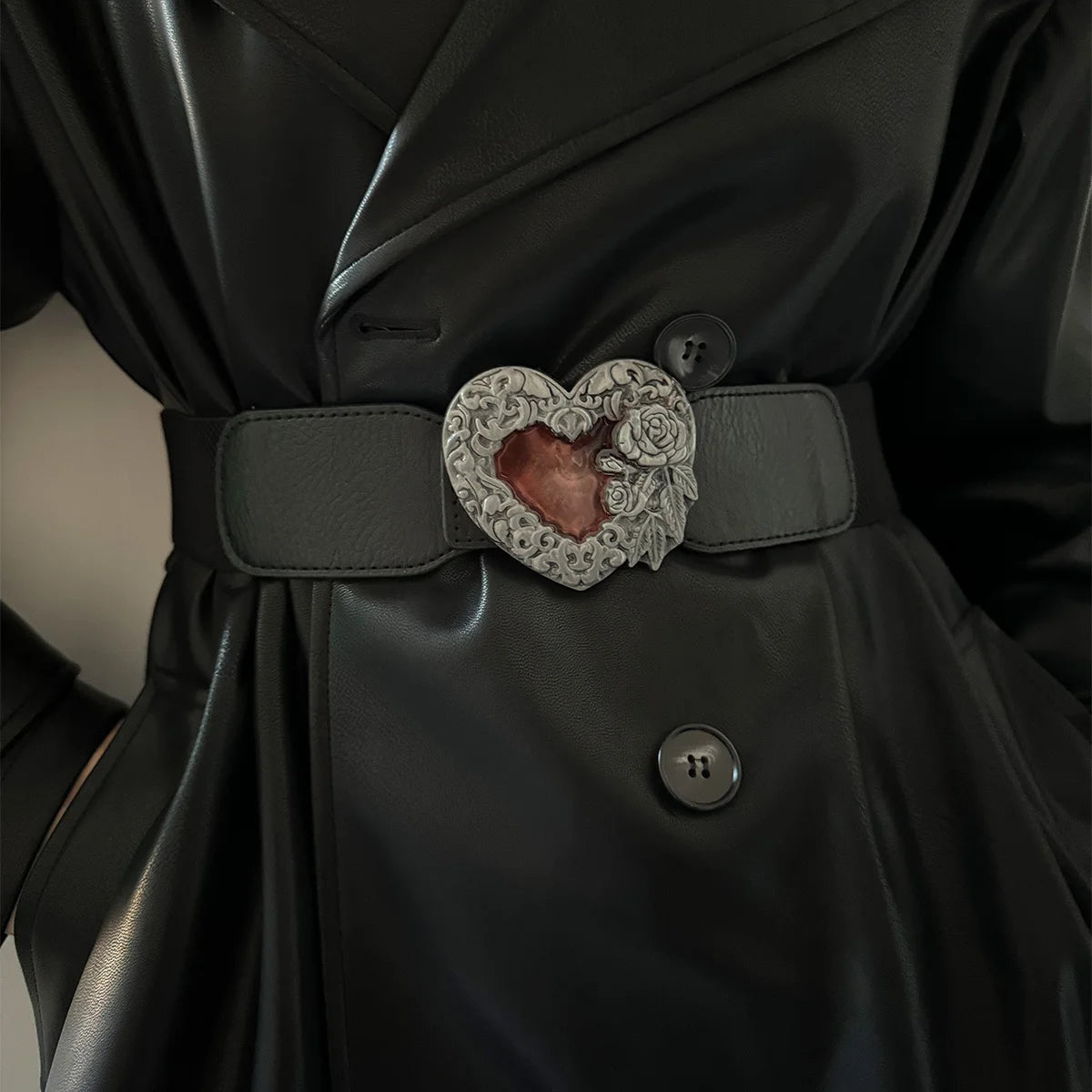 Gothic Skull Metal Buckle Elastic Corset Belt for Women Wide Waistband for Dress and Coats Punk Accessories Black Girdles Winter