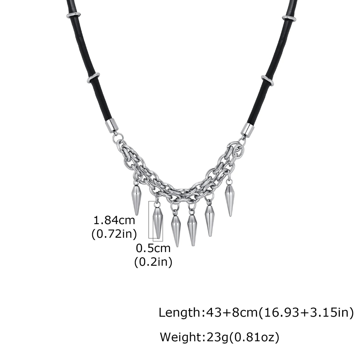 Rock Punk Rivet Leather Necklace for Men,Stainless Steel Tassel Chain Choker,Street Rapper Biker Jewelry Gift
