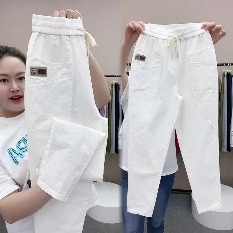 Women's Harem pants Summer Vintage Thin High Waist Straight Casual Pants Women Fashion Loose Cotton linen pants Trousers Female