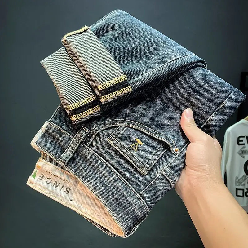 New Arrival Korean Style Pants Men's Luxury Harajuku Designer Cowboy Kpop Brand Denim Slim Pencil Pants Men's Jeans for Autumn