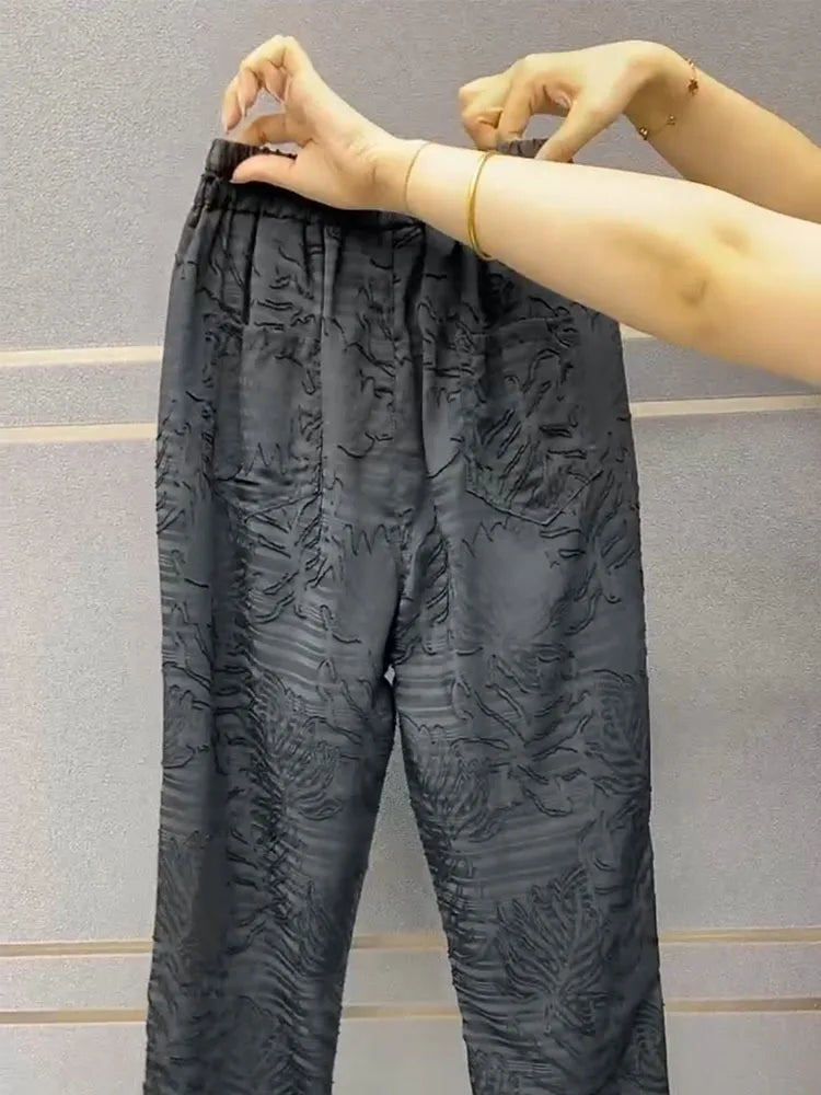 Lace hollowed out cropped pants women summer 2024 thin slim small foot Harlan pants loose and high waist versatile casual pants