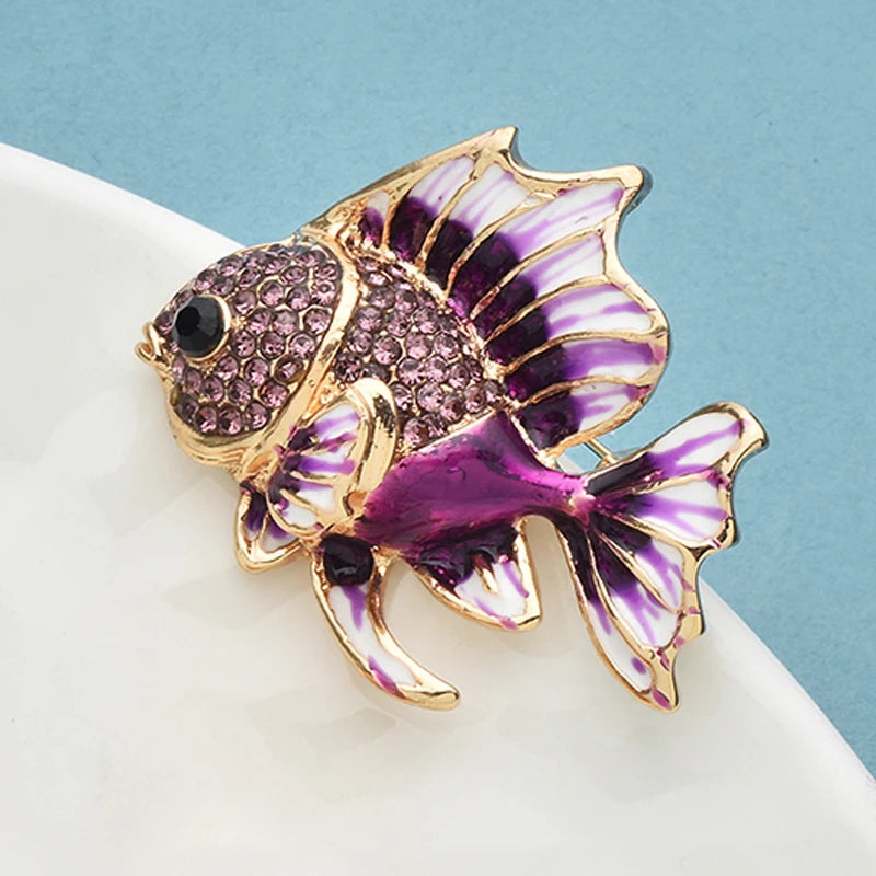 PENDRA Finlet 2-Color Rhinestone Enamel Fish Brooch