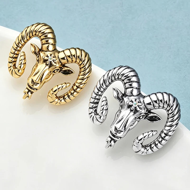 Wuli&baby Vintage Metal Goat Brooches For Women Unisex 2-color Sheep Animal Head Party Casual Brooch Pin Gifts