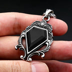PENDRA Blackstone Vintage Stainless Steel Black Stone Necklace