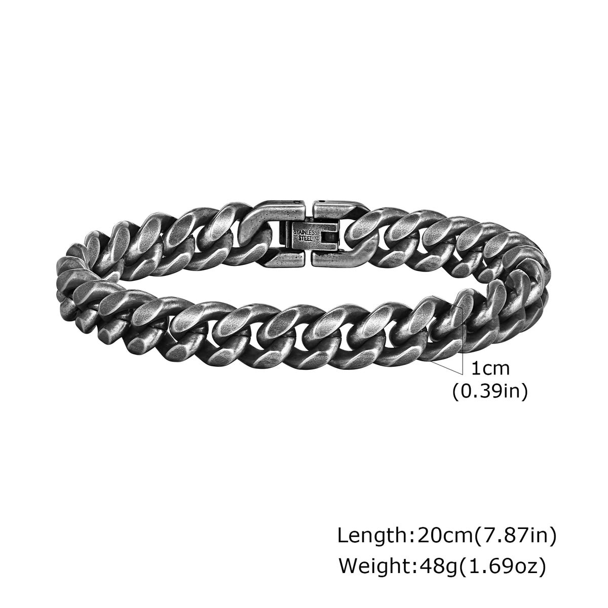Mens Retro Stainless Steel Chain Bracelet,Punk Geometric Chain Links Wristband Gifts