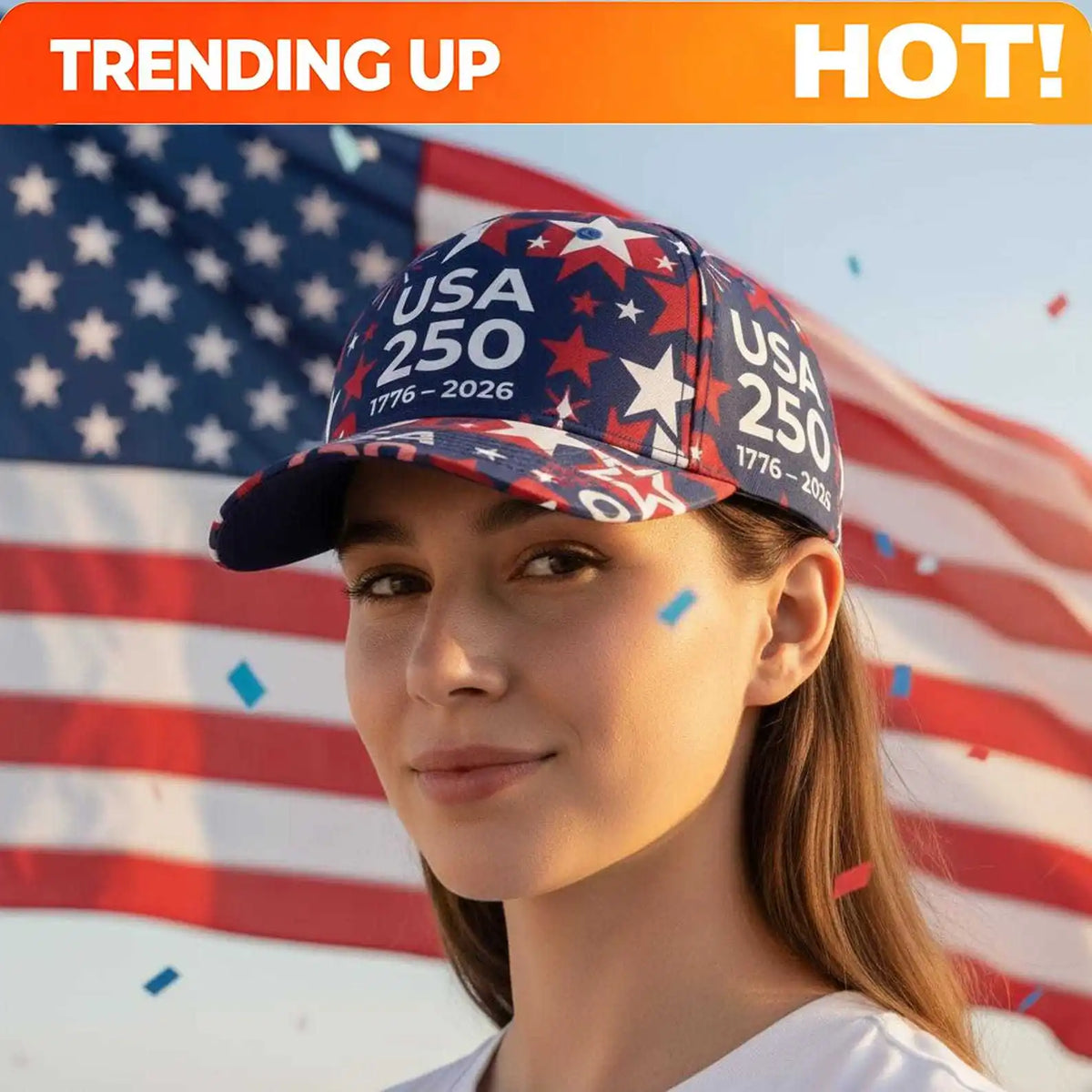 Vintage America 250th Commemorative Cap, 1776-2026 Anniversary Hat, Patriotic USA 250 Birthday Baseball Cap, Custom All-Over Pri