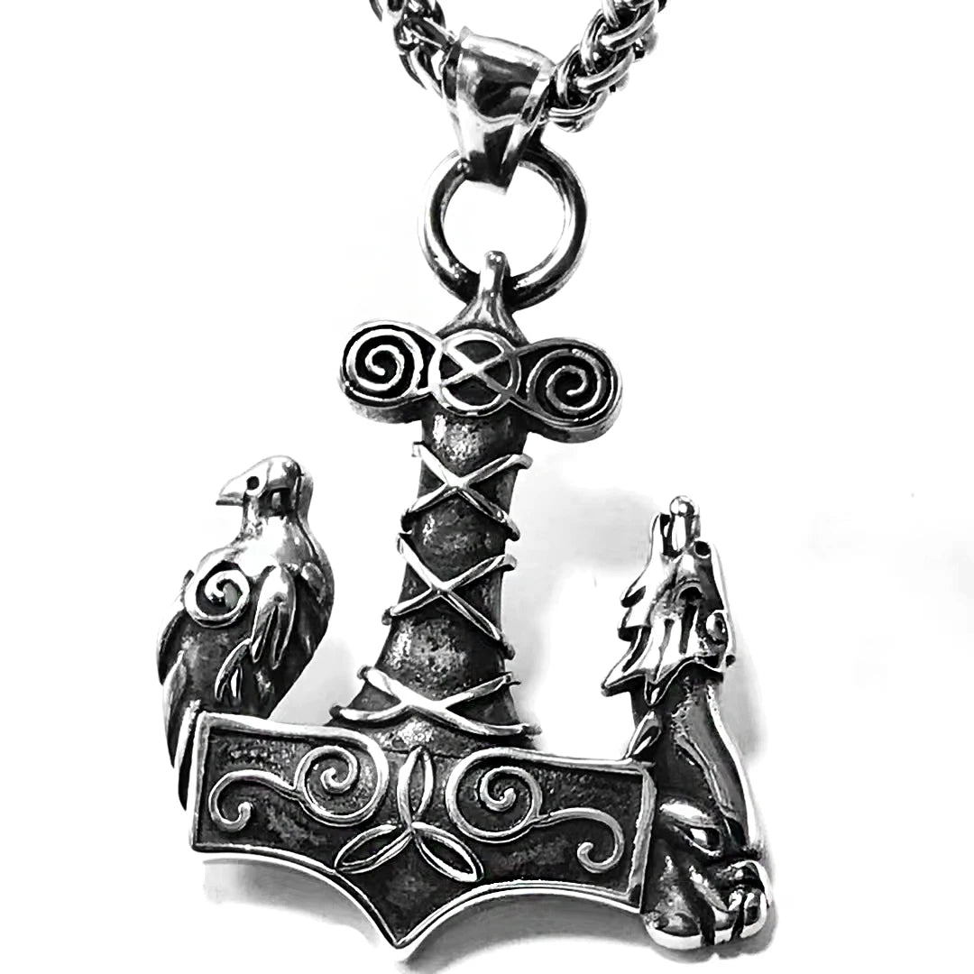 PENDRA Wolf Rune Hammer Necklace