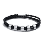Custom 1-7 Names Multi Layer Leather Bracelet for Men,Stainless Steel Beads Handmade Braided Wristband,Gift for Father Dad