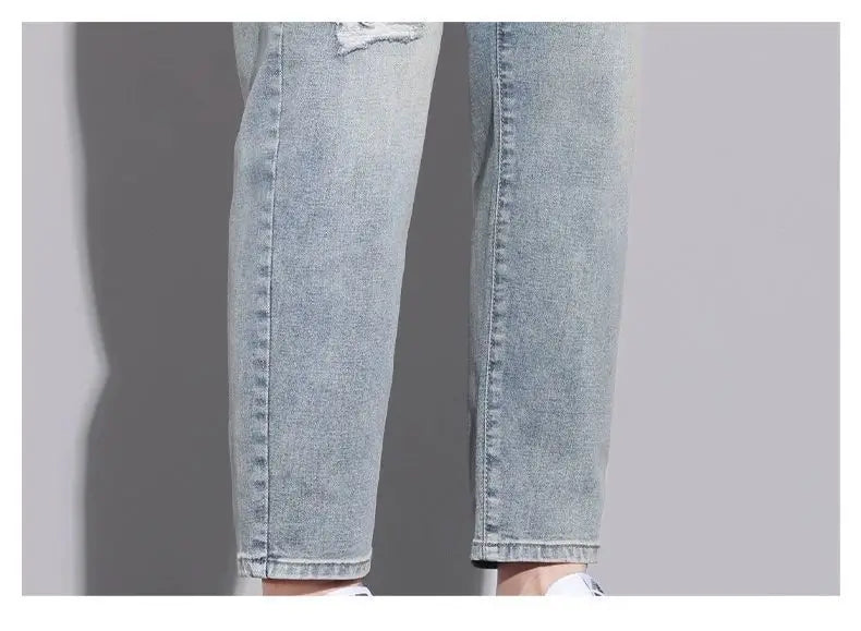 Ripped Jeans Men's 2025 Summer New Trendy Brand Ruffian Handsome Slim-fitting Elastic Straight Trendy Casual Cargo Work Pants
