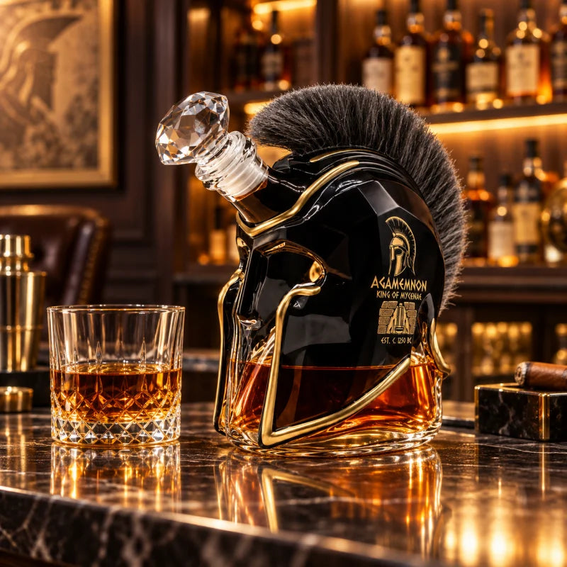 Ancient Greek Warrior Helmet Whiskey Decanter Crystal Liquor Bottle Home Bar Ornament Gift for Whiskey Lovers