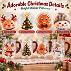 Christmas Double Wall Glass Mug Red Handle Xmas Snowman Reindeer Coffee Cup Holiday Decor Gift