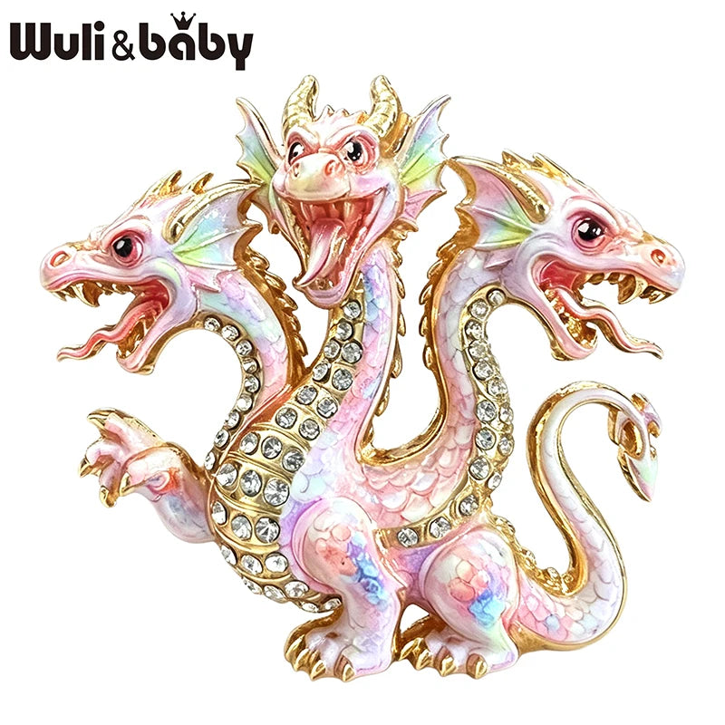PENDRA Mythic Hydra Three-Headed Rhinestone Brooch