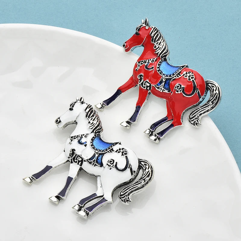 Wuli&baby Vintage Strong Horse Brooches Pins For Women Unisex 2-color Enamel Year Of The Horse Animal Office Party Brooch Pins