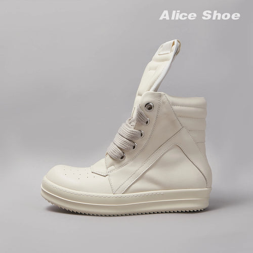 Brand Designer Men Ankle Boot Casual High Top Women Sneaker White Leather Geobasket Flat Luxury Jumbo Lace Up Natural Flat Shoe