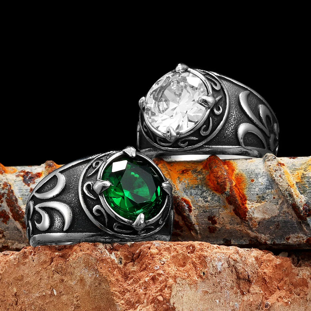 PENDRA Gems Carving Rock Steel Ring