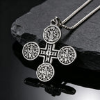 Saint Benedict Pendant Necklace for Men,Stainless Steel Religious Cross Pendant Necklace,Faith Prayer Jewelry