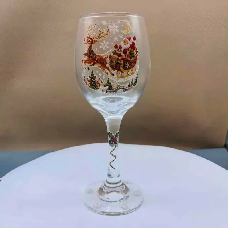 Christmas Themed Wine Goblet with Santa Pattern Clear Glass Cup for Party Home Table Decor