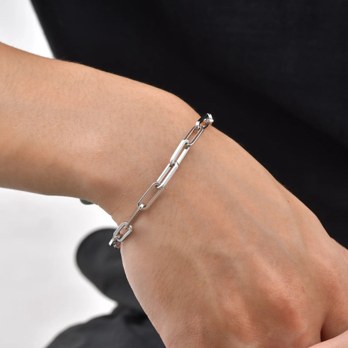 Punk Silver Color Men's Chain Bracelets,Hip Hop Stainless Steel Braided Link Wristband,Classic Metal Jewelry Gift for Him Dad
