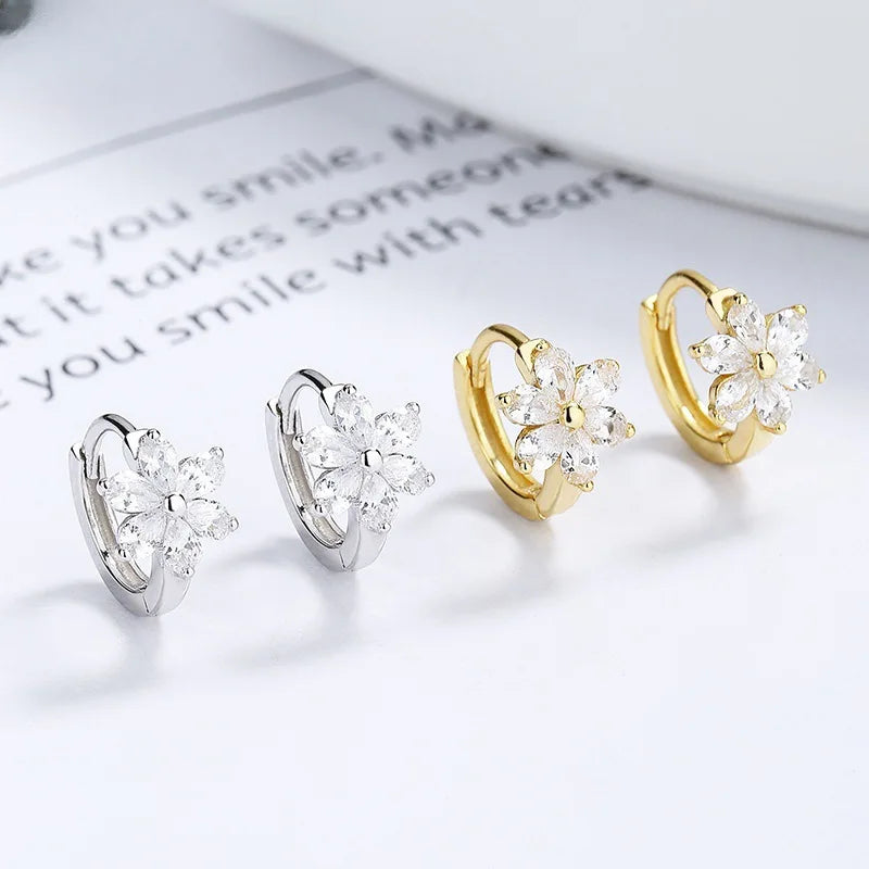 925 Sterling Silver Vintage Earrings For Women Trendy Simple Flower CZ Earring Jewelry Prevent Allergy Party Accessories Gift
