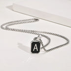 Stylish Initials Square Necklaces for Men Boys,A-Z 26 Letters Stainless Steel Pendant Collar Gifts,50/55/60/70cm