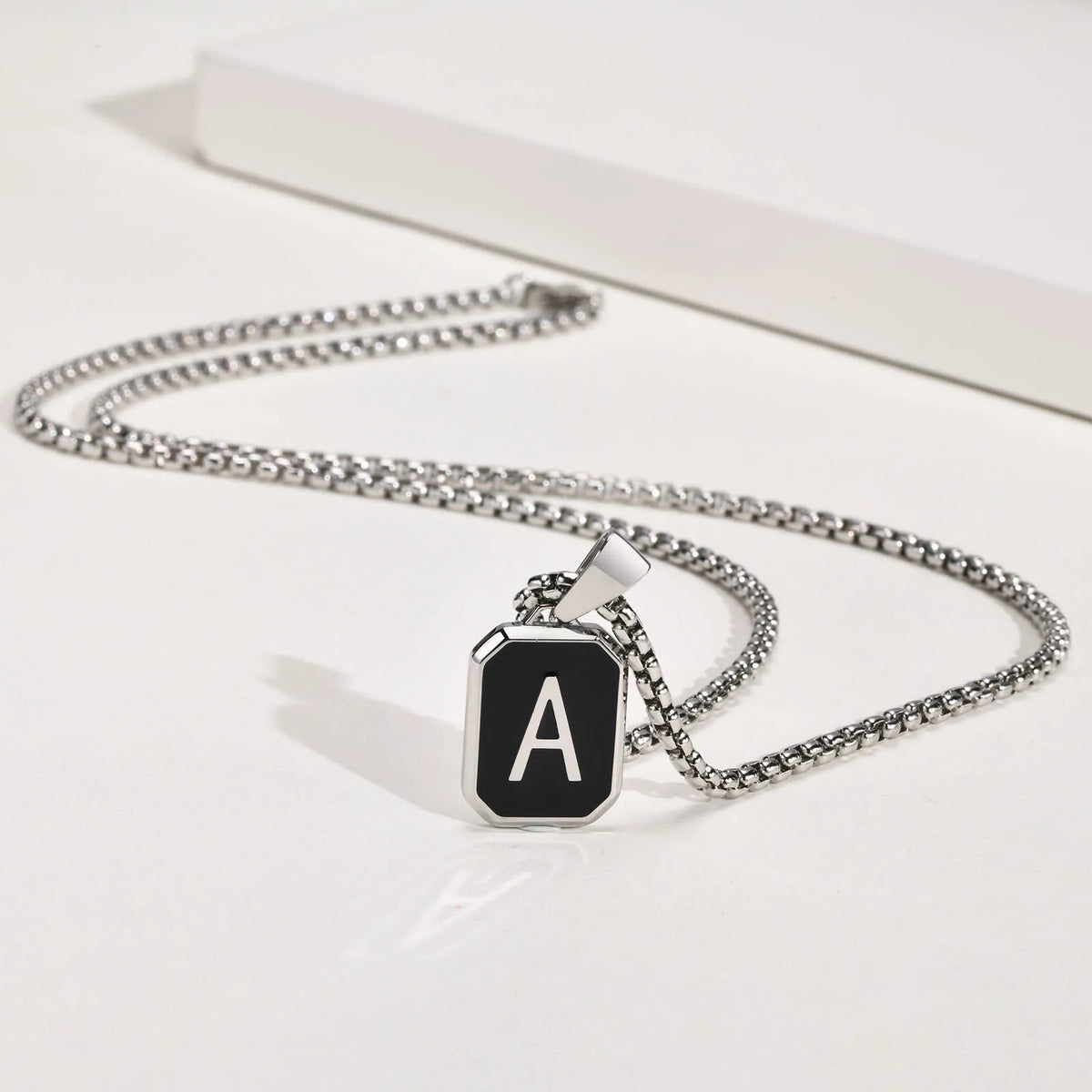 Stylish Initials Square Necklaces for Men Boys,A-Z 26 Letters Stainless Steel Pendant Collar Gifts,50/55/60/70cm